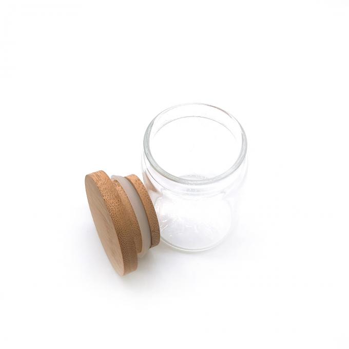 Borosilicat-Glas-Silikondichtung Glasgefäß 2oz 4oz 8oz 10oz mit hölzernem Bambusdeckel