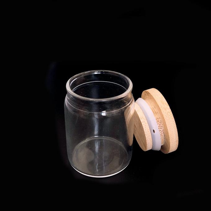 Festes Vorratsbehältern hitzebeständige SiegelGlasgefäß mit 2 4 6 8 Unze-Süßigkeitsnahrungsmittelgummider hölzernen Deckelluft mit Bambusdeckel